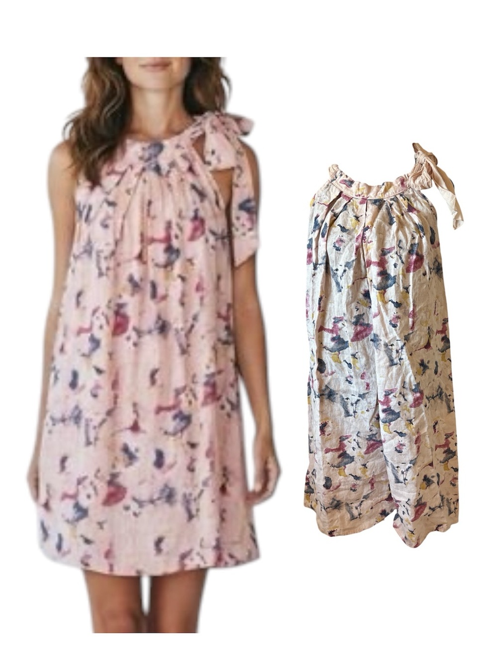 Made In Italy Bellambra 100% Linen Neck Toe Shift Floral Dress